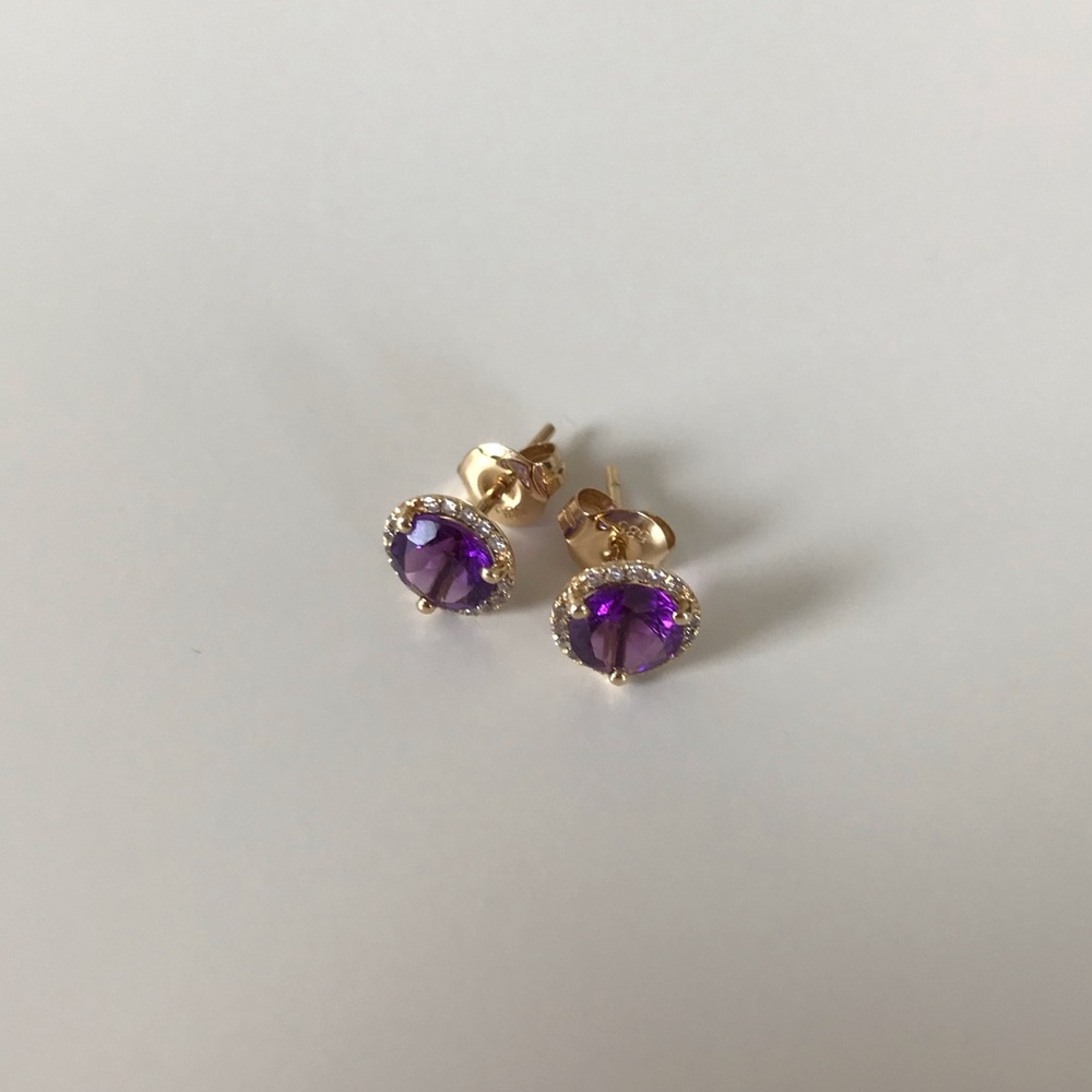 Amethyst and White Sapphire 14K Gold Stud Earrings